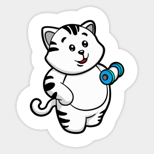 Cat at Biceps training with Dumbbell Sticker